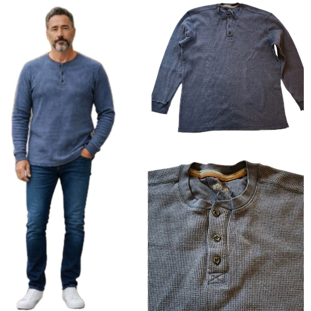 Outdoor Life Mens Henley Shirt Size XLT Blue Long Sleeve Thermal 1/4 Button